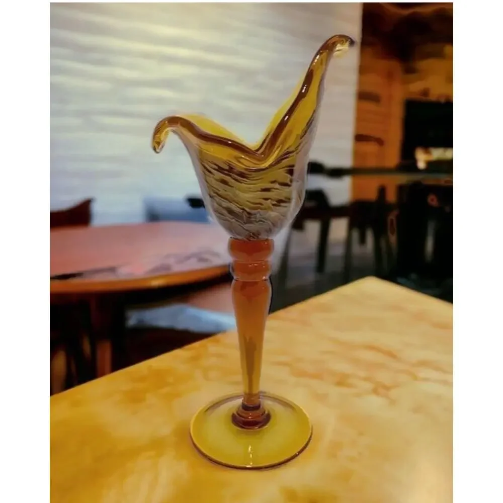 Murano White & Golden Brown Glass Pillar Candle Holder Made in Italy 13.5